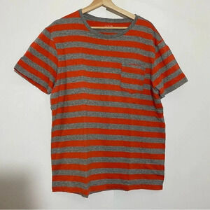 J Crew men orange-gray  striped crewneck Halloween Casual pumpkin tee shirt L